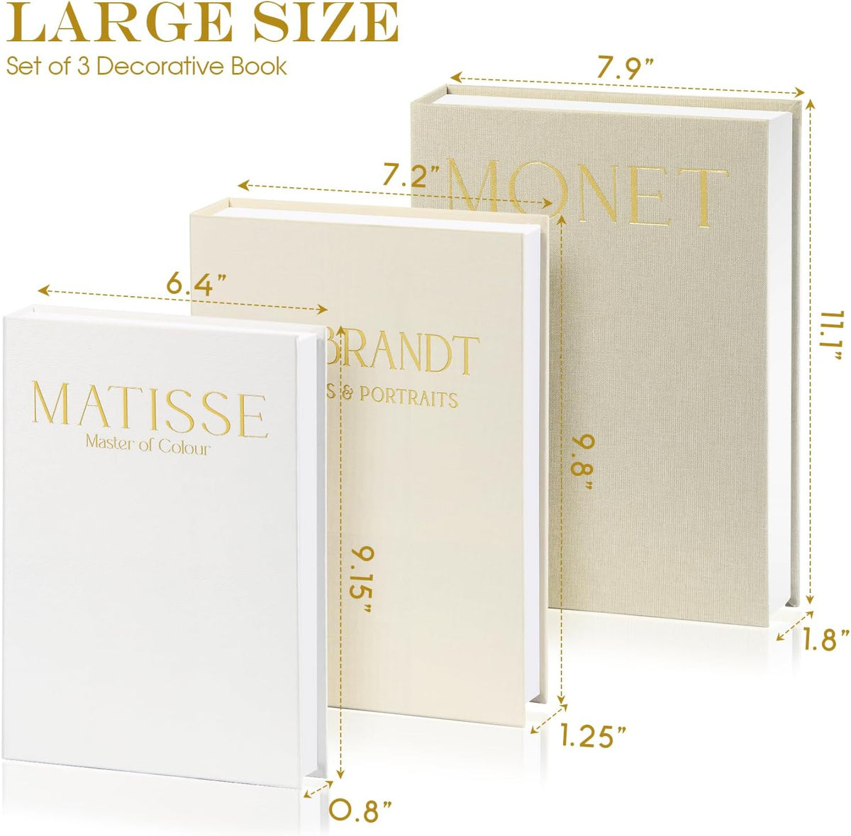 Set of 3 Decorative Books for Home Decor, Faux Books for Bookshelf