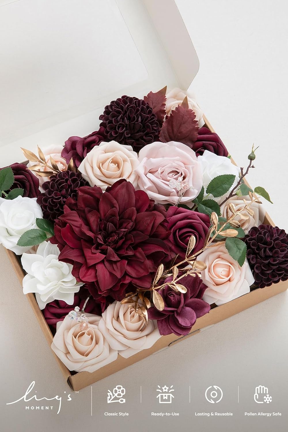 Ling's moment Artificial Wedding Flowers Combo, Marsala & Soft Peach, Grand