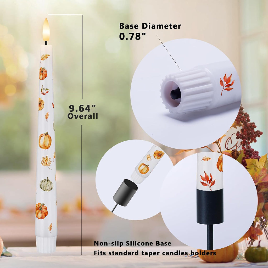 Fall Flameless Taper Candles, Pumpkin & Maple Leaf Battery Operated Candles