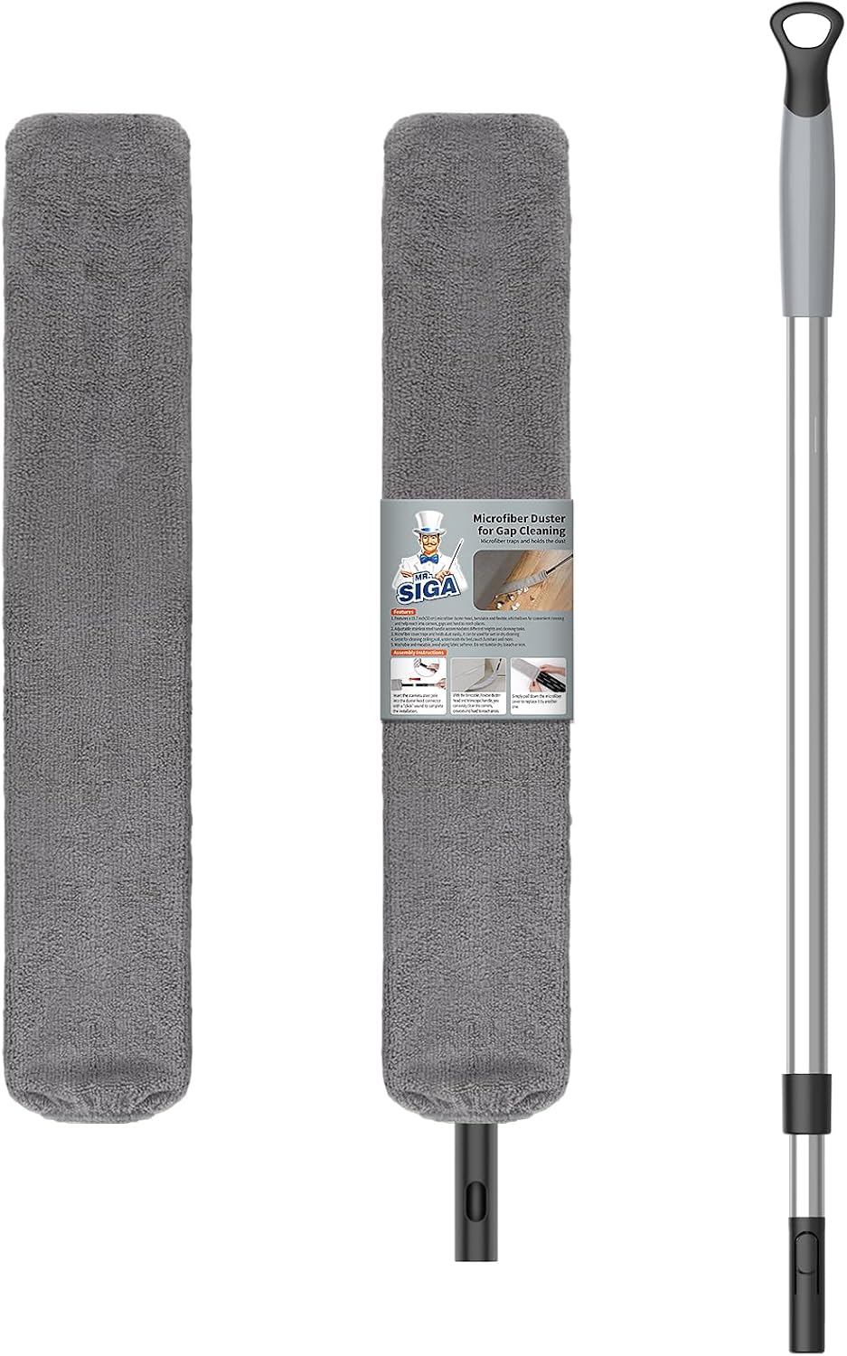 MR.SIGA Microfiber Gap Duster with Stainless Steel Adjustable Handle