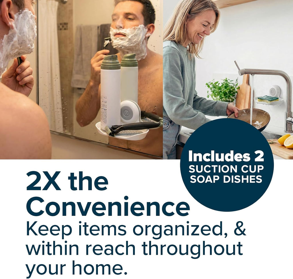SlipX Solutions Strong Hold Suction Cup Soap Dish for Shower, White, 2-Pack