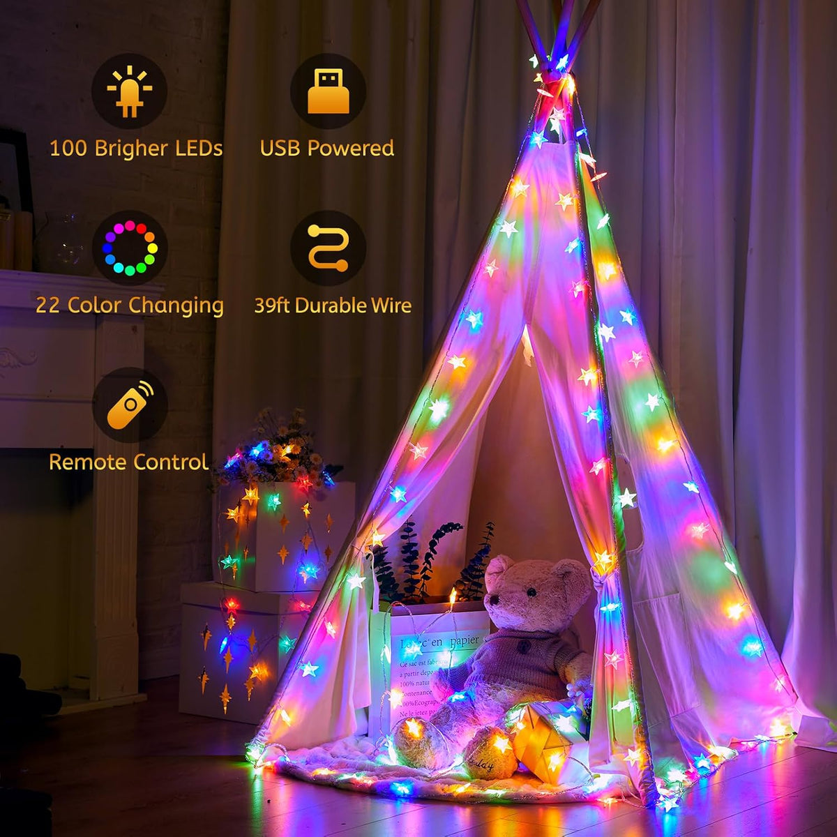Minetom 39ft Star String Lights for Bedroom, 100LED Star Fairy Lights