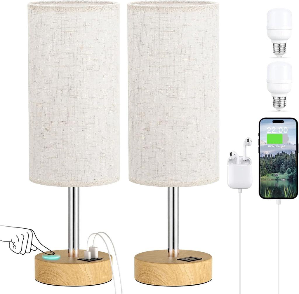 Dicoool Bedside Table Lamp Set of 2-3-Way Dimmable Touch Lamp, USB A+C