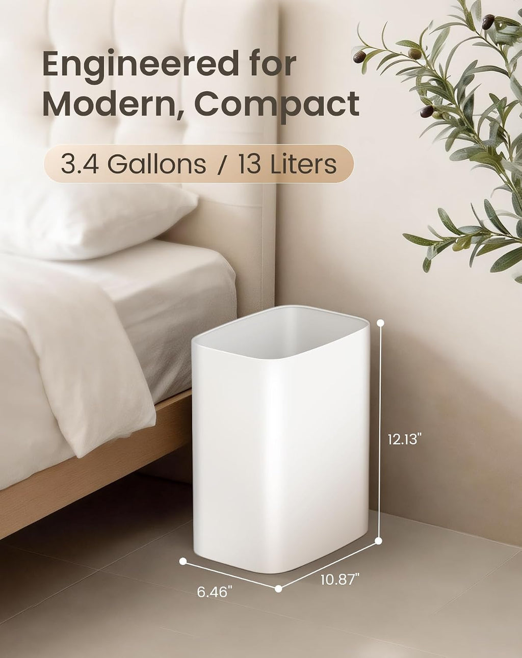 Cesun 3.4 Gallons Bathroom Trash Can, Small Under Sink Wastebasket, White