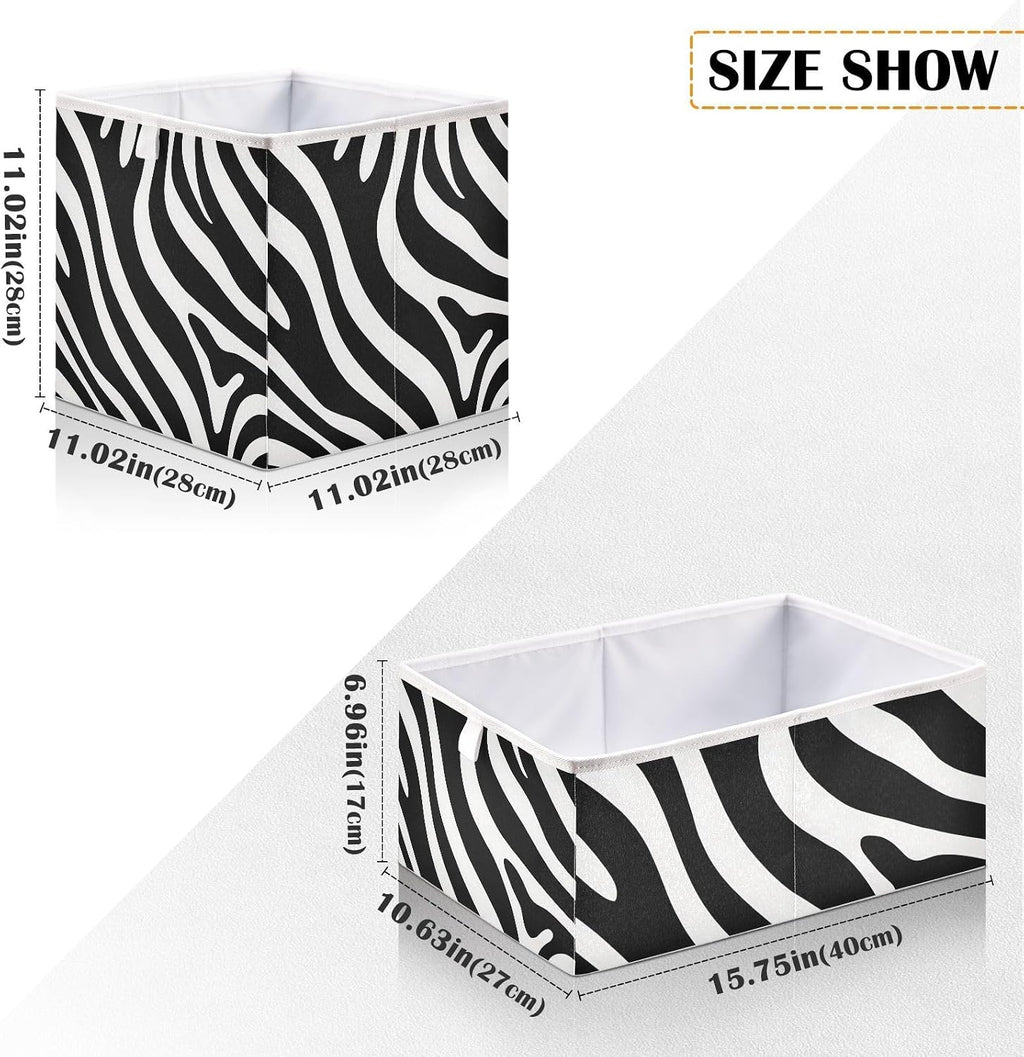 Black and White Zebra Print Cube Storage Bins Collapsible Fabric Storage Baskets Large Clothes Organizer Box for Bedroom Living Room Study Room 11×11×11 In