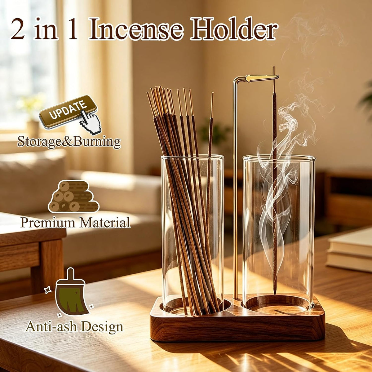 2 in 1 Incense Holder,Wooden Incense Holder for Sticks