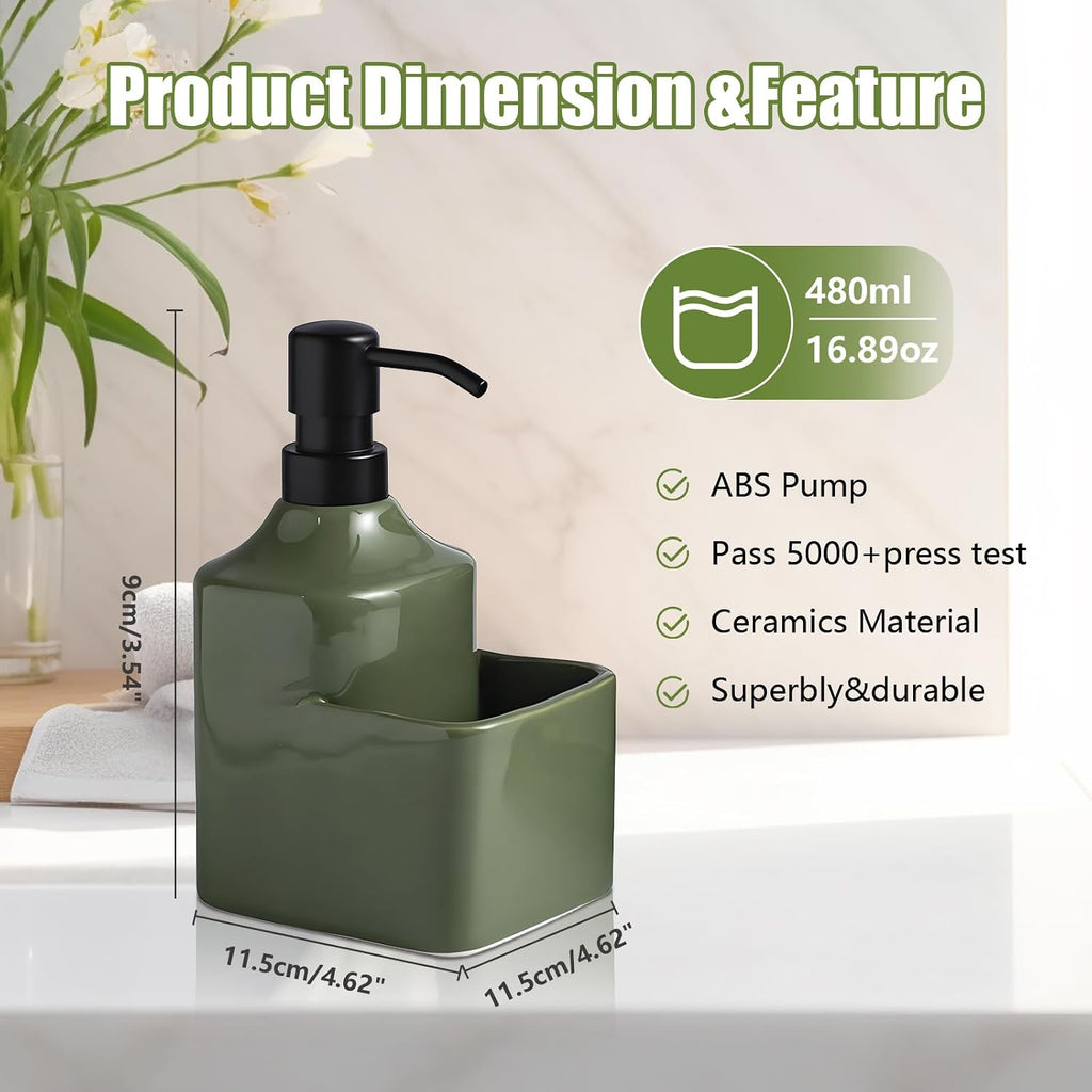 Gets Soap Dispenser Green Ceramic Pump Bottle with Storage Holder