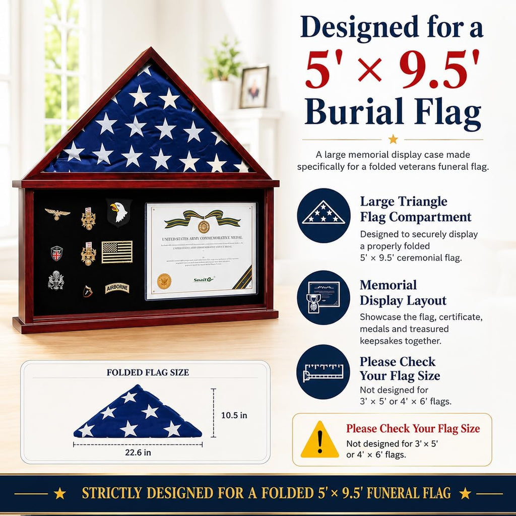 Snail Flag Display Case Large Military Shadow Box for a Folded 5'x9.5' Flag