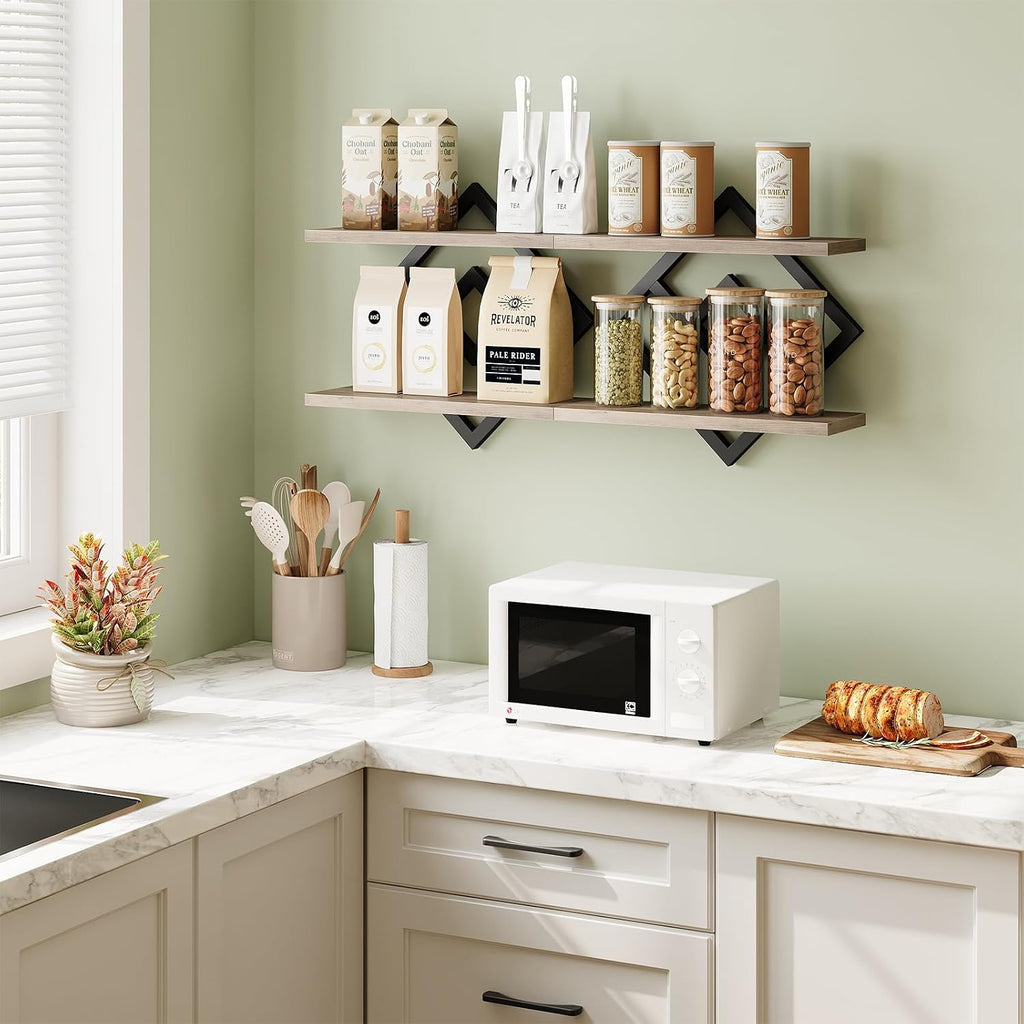 ELYKEN Floating Shelves for Wall, Set of 2 Hanging Shelves, Greige