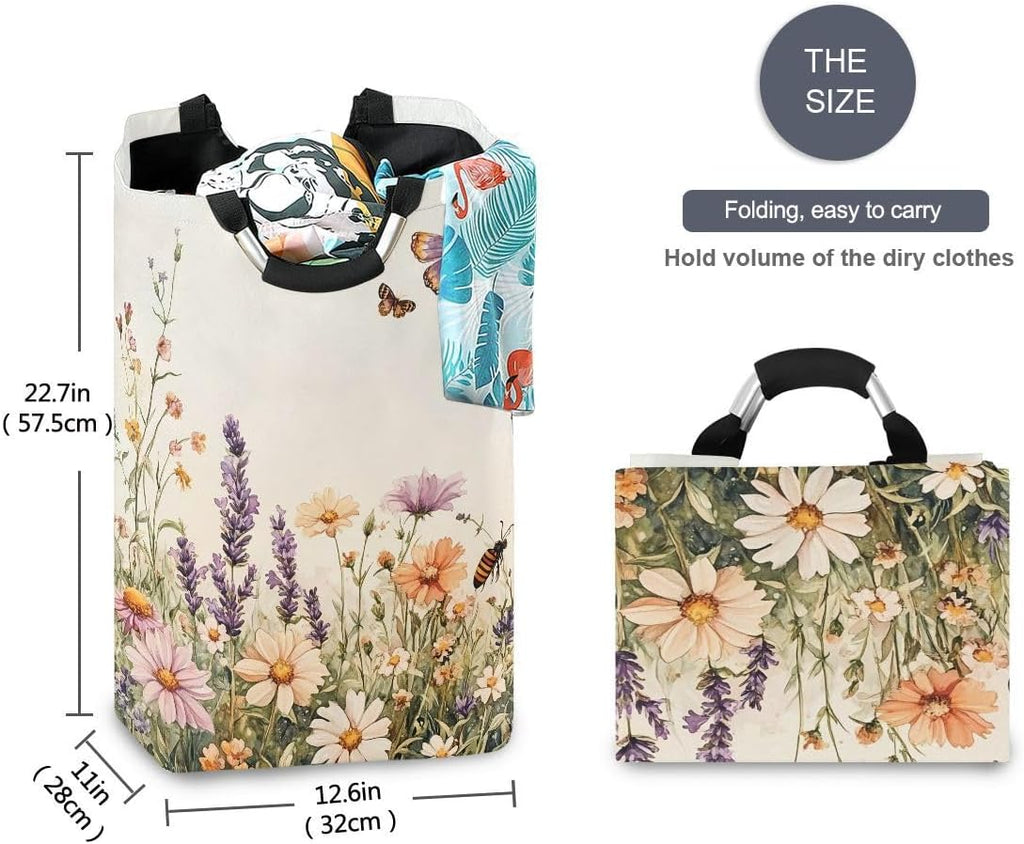 Nander Laundry Basket Herbal Flowers Large Hamper Foldable Bag for Dirty Clothes Organizer Laundry Bag Picnic Baskets Print Toy Gift Organizer