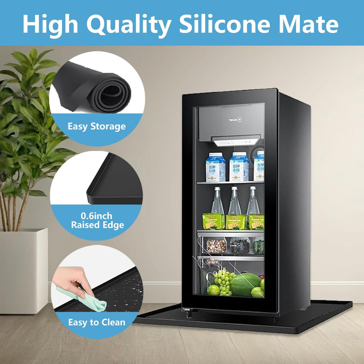 Mini Fridge Mat, 24x24 Inch Silicone Protective Drip Tray with Raised Edge - Leak Proof Floor Guard for Water Dispenser, Washer, Dryer, Pet Bowls - Easy Clean & Foldable（2 Pack）
