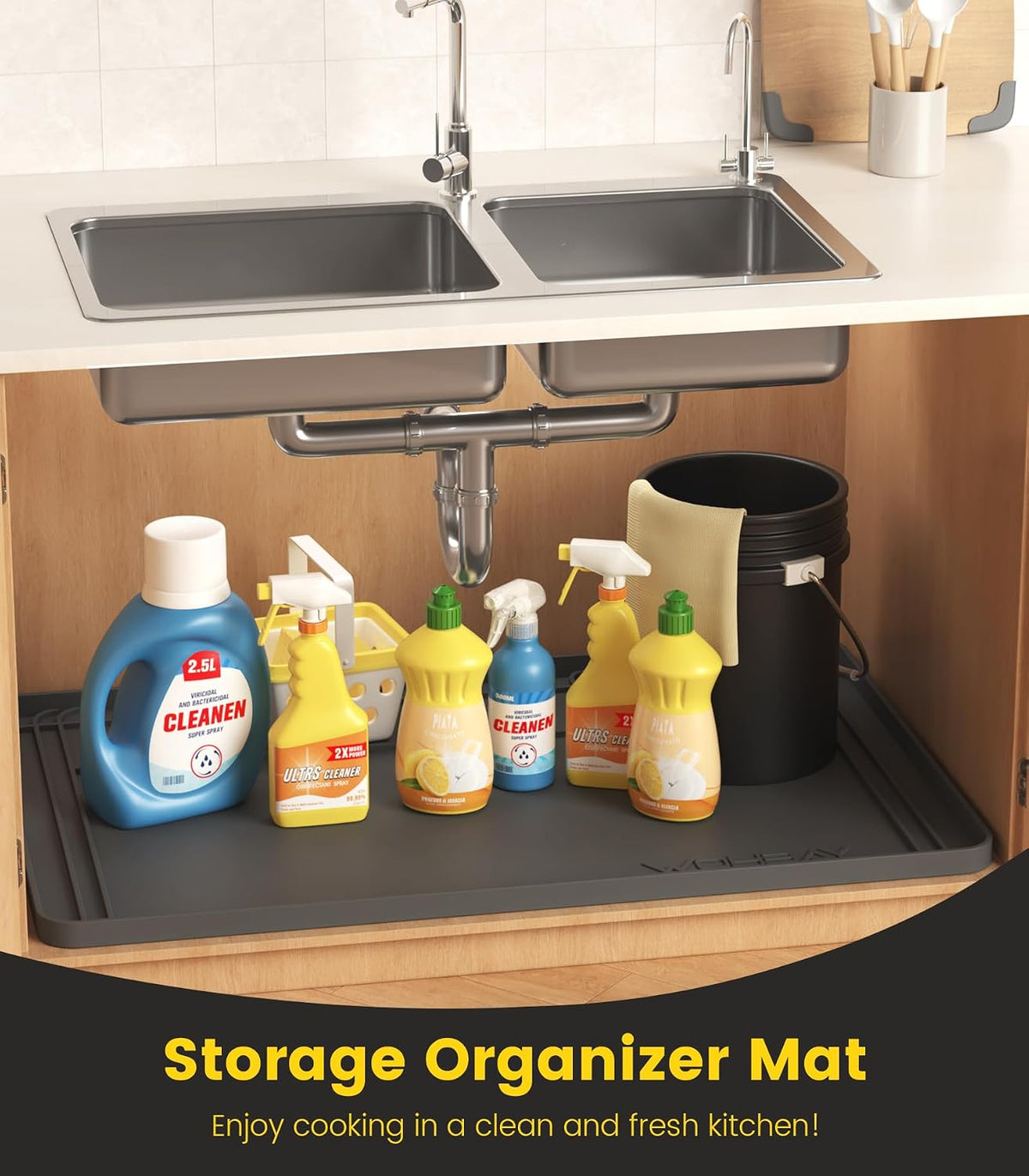 Under Sink Mats for Kitchen Waterproof 34"x22",Grey