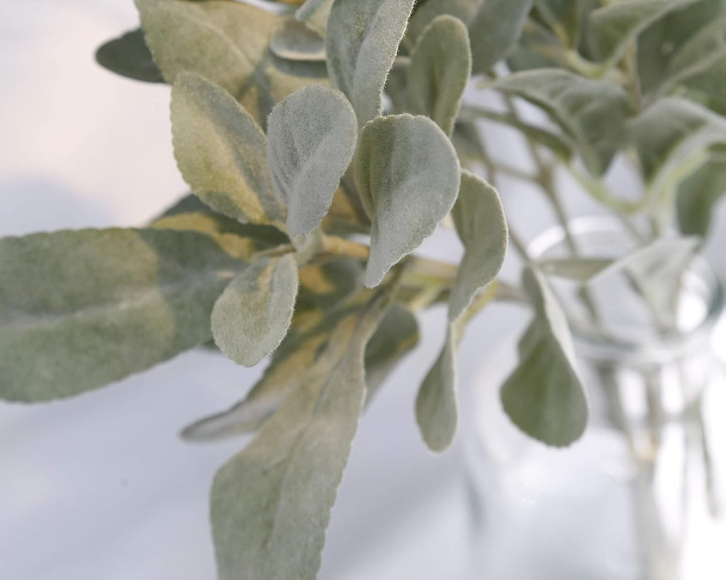 SUUKI 5Pcs Faux Lambs Ear Flocked Stems, Artificial Greenery Stems
