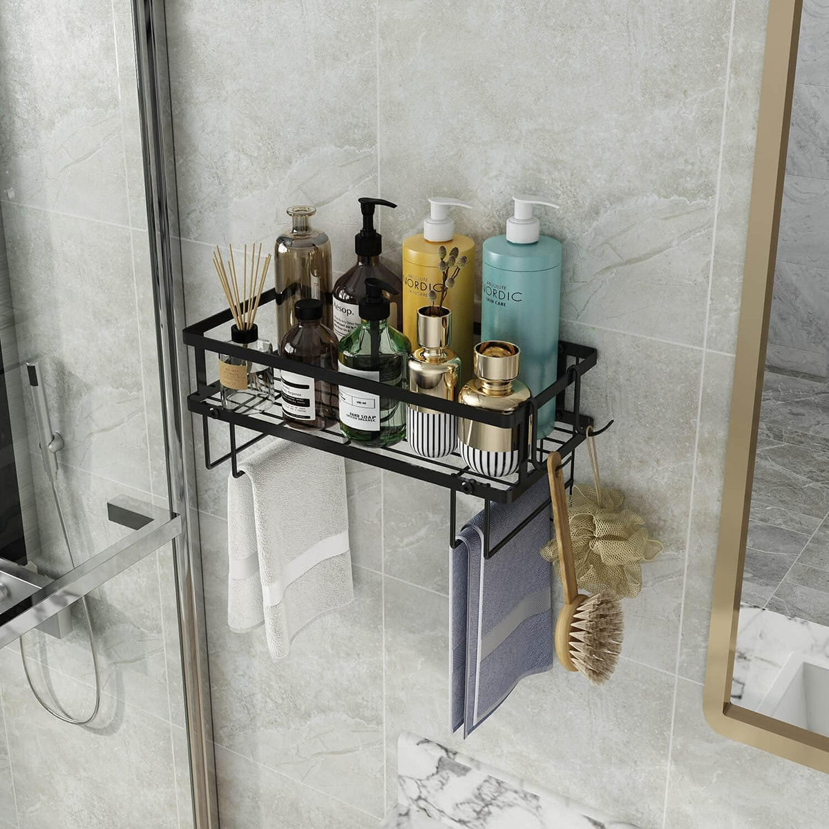 Godboat 1-Tier Over Toilet Storage - Wall-Mount Bathroom Shelf with 2 Hook