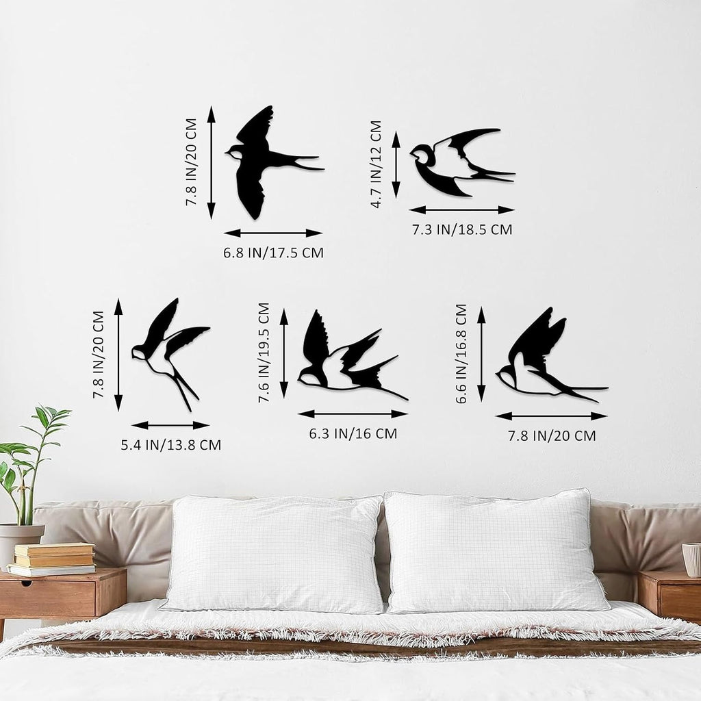 ESTART Metal Birds Wall Decor, 5 Pcs Black Birds Metal Wall Art