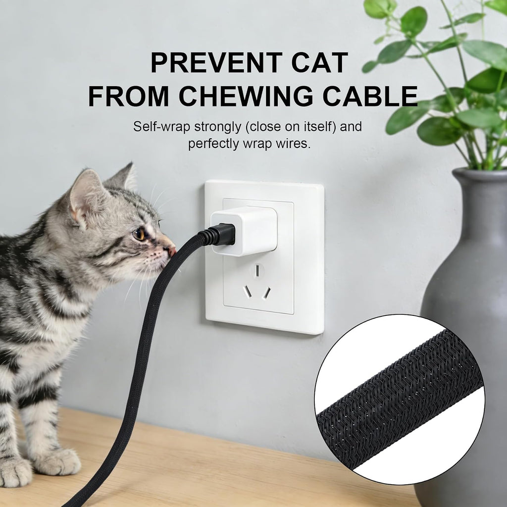10ft - 3/8 inch Cord Protector Cable Sleeve, Split Wire Loom Tubing, for Power Cord, Audio USB TV Computer Cable, Protect Pet from Chewing, Black (3/8"-10ft)