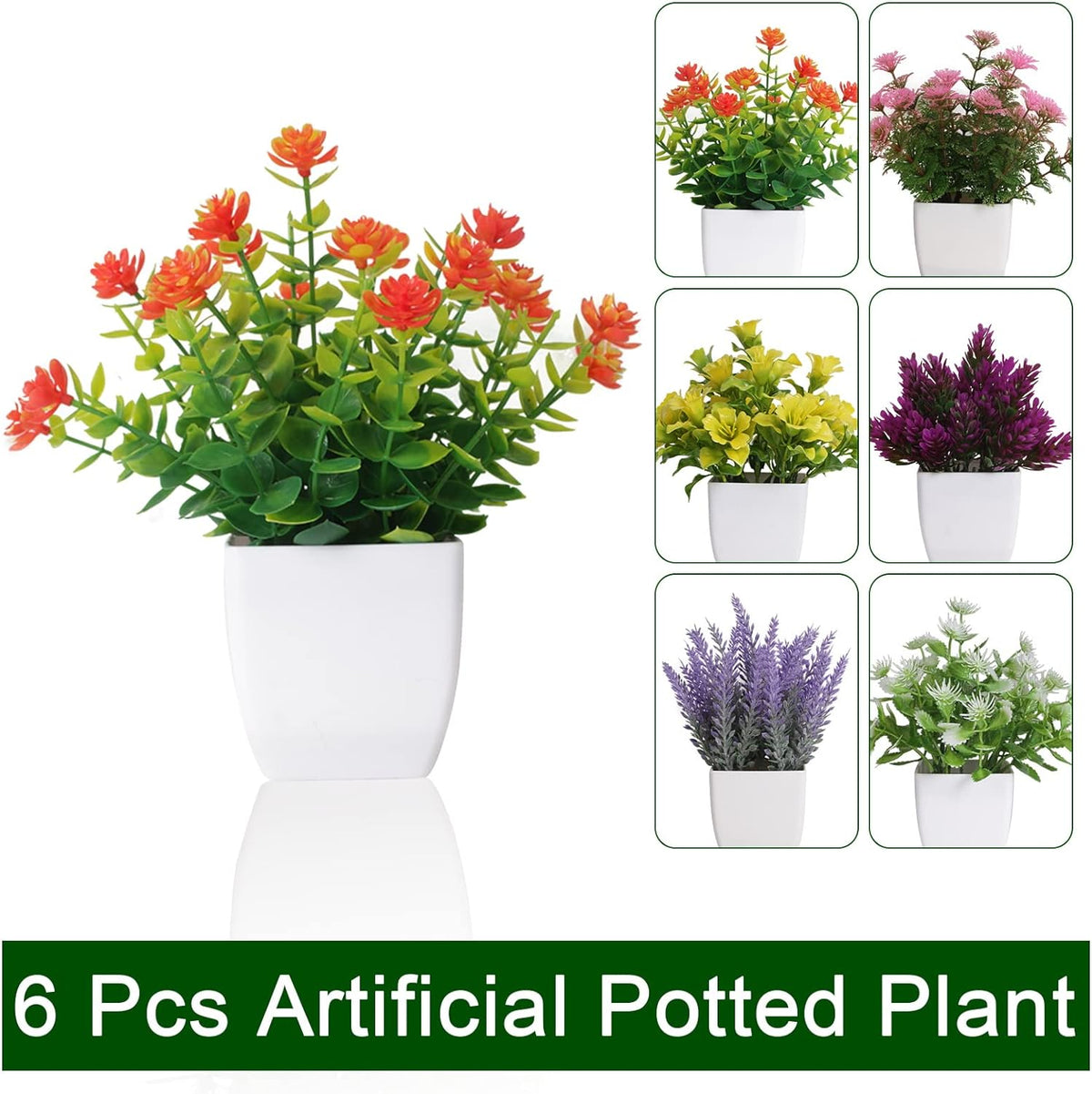 Yoratee 6 Pack Small Fake Plants Mini Artificial Faux Flowers with Pot Mini Potted Plants for House Office Desk Tabletop Decoration