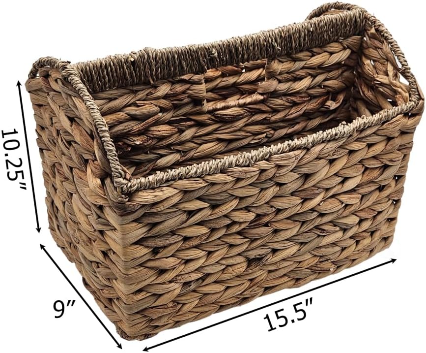 Vintiquewise Woven Wicker Magazine Basket Holder, Tall Narrow Vertical Magazine File Holder, Bathroom Magazine Rack, Storage Basket for Books & Newspapers