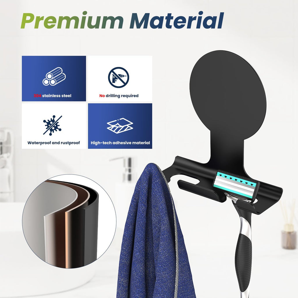 Aikzik Razor Holder for Shower, Heavy Duty Adhesive Hooks, 2-Pack Black