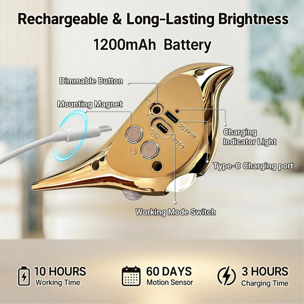 Motion Sensor Wall Light: Cute Bird Rechargeable Lights 2 Pack