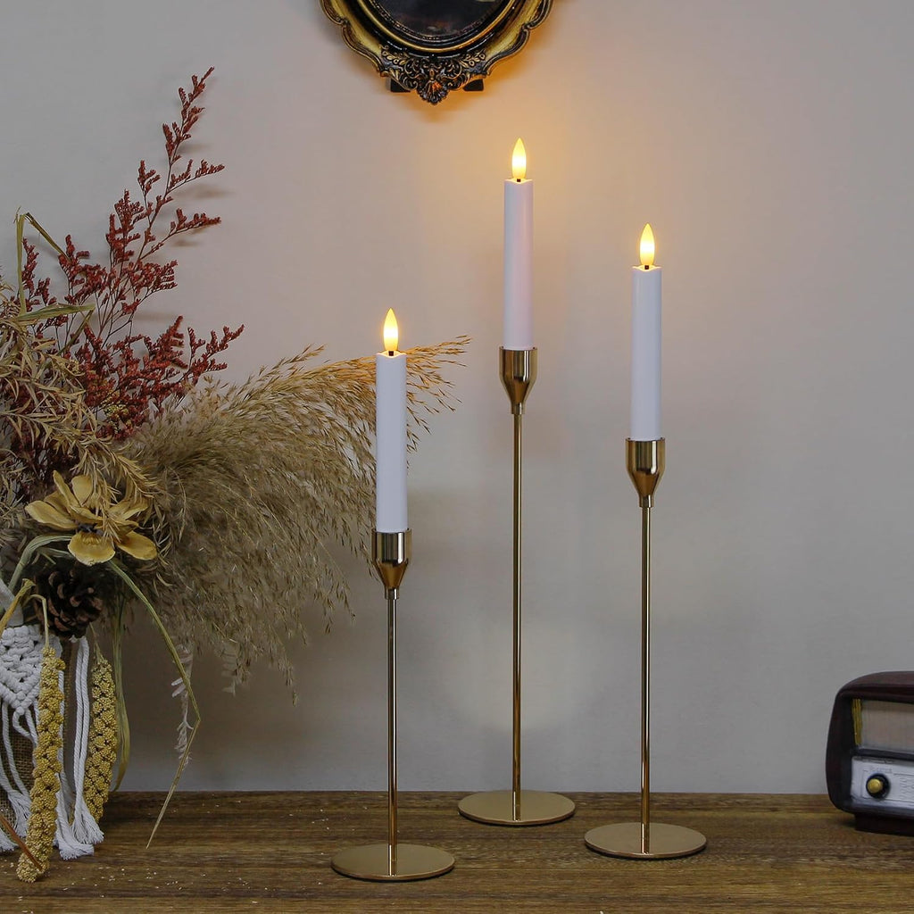 6.4 Inches Plastic LED Taper Candles with Remote and Timer,White Flameless Battery Operated Flickering Candlesticks,Pack of 6 Flameless 0.78” Diameter 3D-Wick Tall Window Candles,Long-Lasting