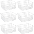 15.2" Metal Wire Baskets for Organizing 6 Pack, Household Pantry Storage Freezer Organizer Bins with Handles, Freezer Baskets for Upright Freezer, Refrigerators, Kitchen Cabinets, White