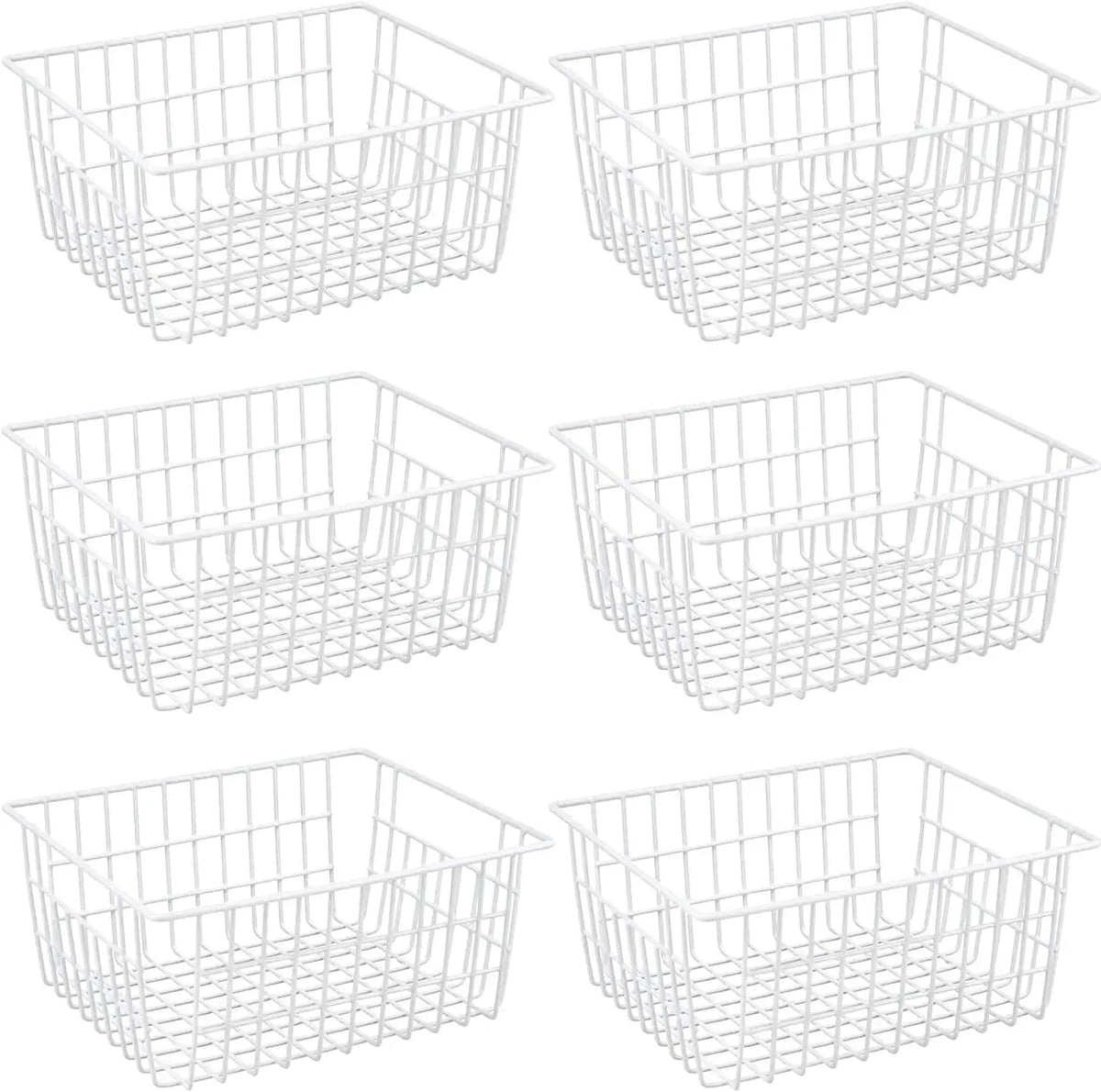15.2" Metal Wire Baskets for Organizing 6 Pack, Household Pantry Storage Freezer Organizer Bins with Handles, Freezer Baskets for Upright Freezer, Refrigerators, Kitchen Cabinets, White