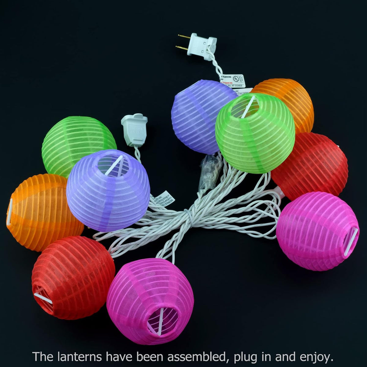 YULETIME Multicolor Lantern String Lights, 10 ct 7.6 ft White Wire Plug-in