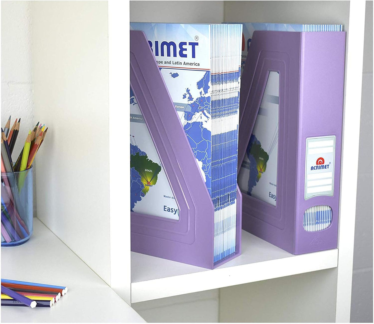 Acrimet Magazine File Holder, Vertical Desk Organizer, Purple, 2 Pack