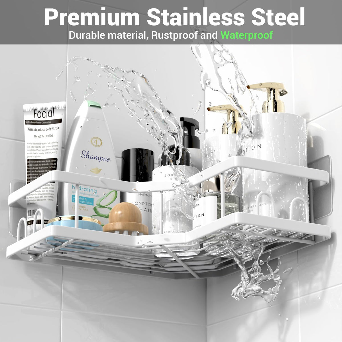 AKTECKE Corner Shower Caddy Bathroom Organizer Adhesive Shower Rack Bathtub Shelves- 3Pack No Drilling Shower Shelf For Inside Shower - Rustproof Bath Tub Organizer Caddy