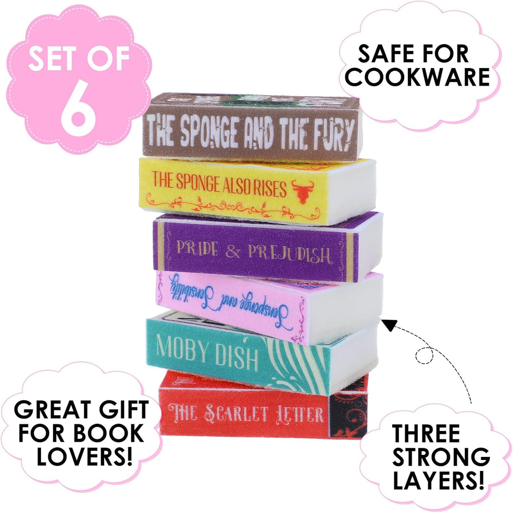 6 Pack Funny Kitchen Sponges Book-Shaped Non-Scratch Scrub
