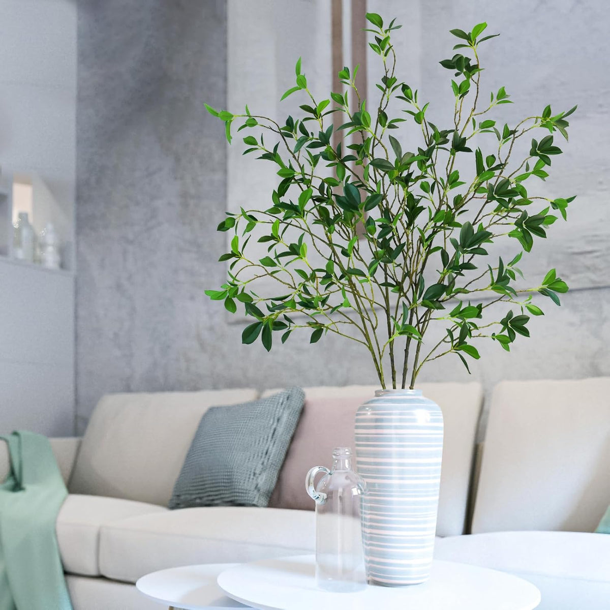 Krissing 4Pcs Artificial Greenery Stems, 44inch Fake Ficus Twig Branches