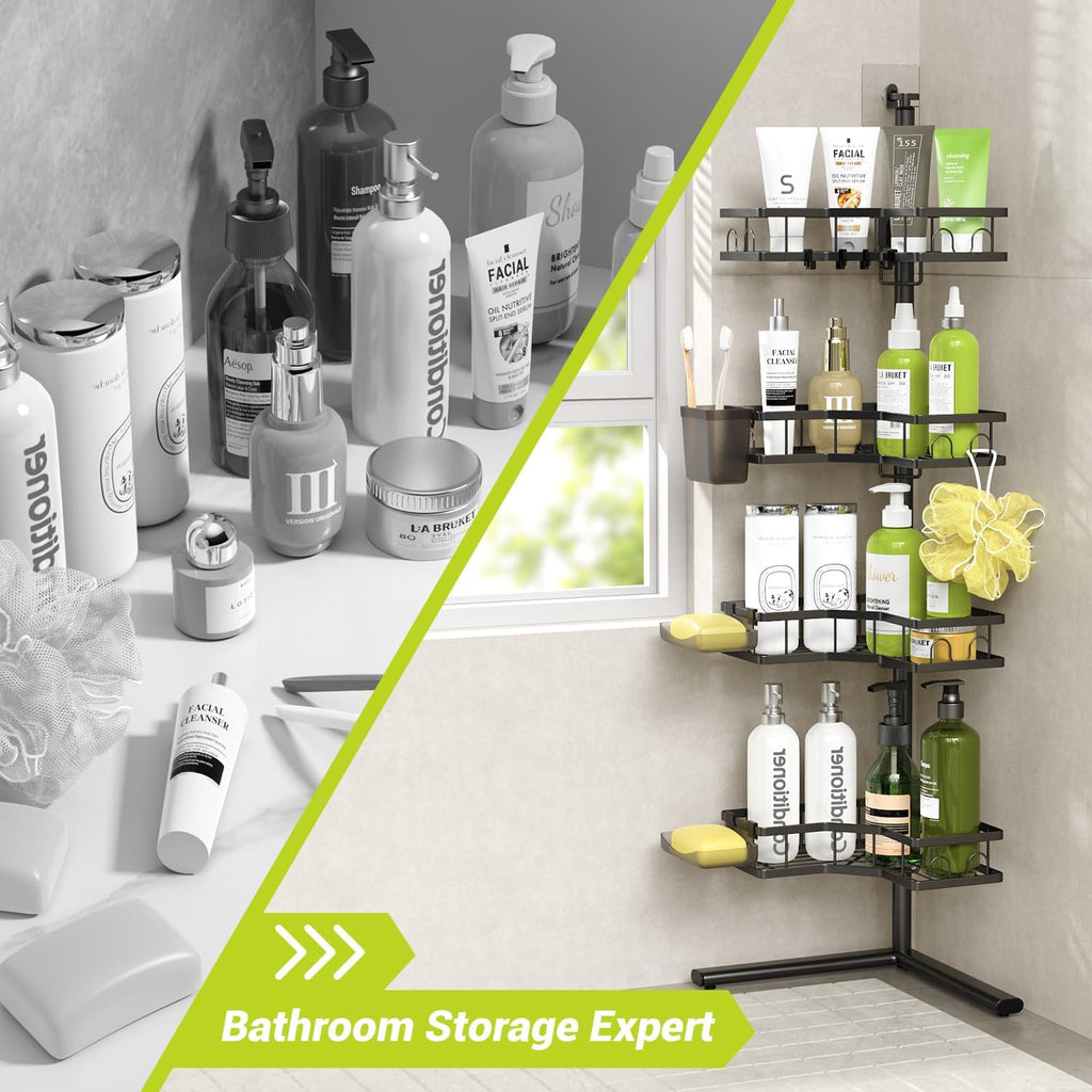 Standing Corner Shower Caddy - 4-Tier Rustproof Adjustable Shower Shelves