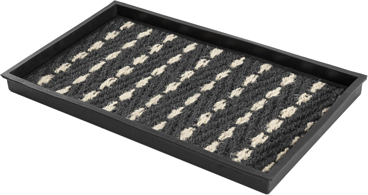 Anji Mountain Heavy Duty Waterproof Rubber Shoe Storage Mat Organizer/Boot Storage Multi Use for Entryway with Coir, Gray and Ivory Insert, Fits 2 Pair (24.5" Wide)
