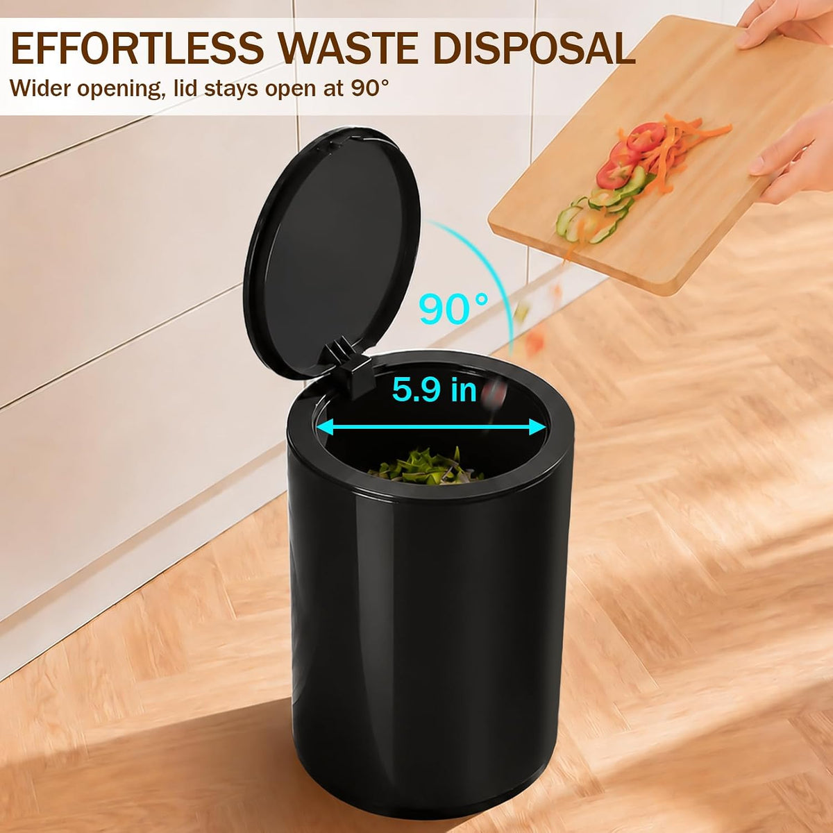 Small Bathroom Trash Can with Lid, 2.1 Gallon Plastic Garbage Can Black