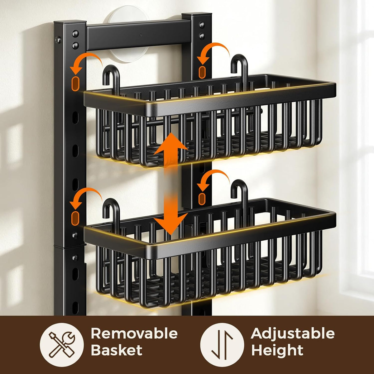 POKIPO 9 Tier Narrow Over The Door Pantry Organizer, 2 in 1 Wall Mount or Hanging Spice Rack with Adjustable Deep Basket, Heavy-Duty Seasoning Organizer and Storage for Kitchen Closet Bathroom