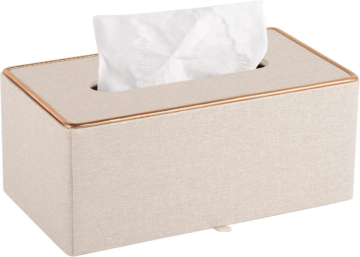 Fashion Leather Tissue Box Holder,Rectangular Tissue Box Cover for Bathroom Dresser Night Stand,Napkin Box Drawer Paper Dispenser,Home Office car Tissue Holder with Magnetic Bottom (Beige)