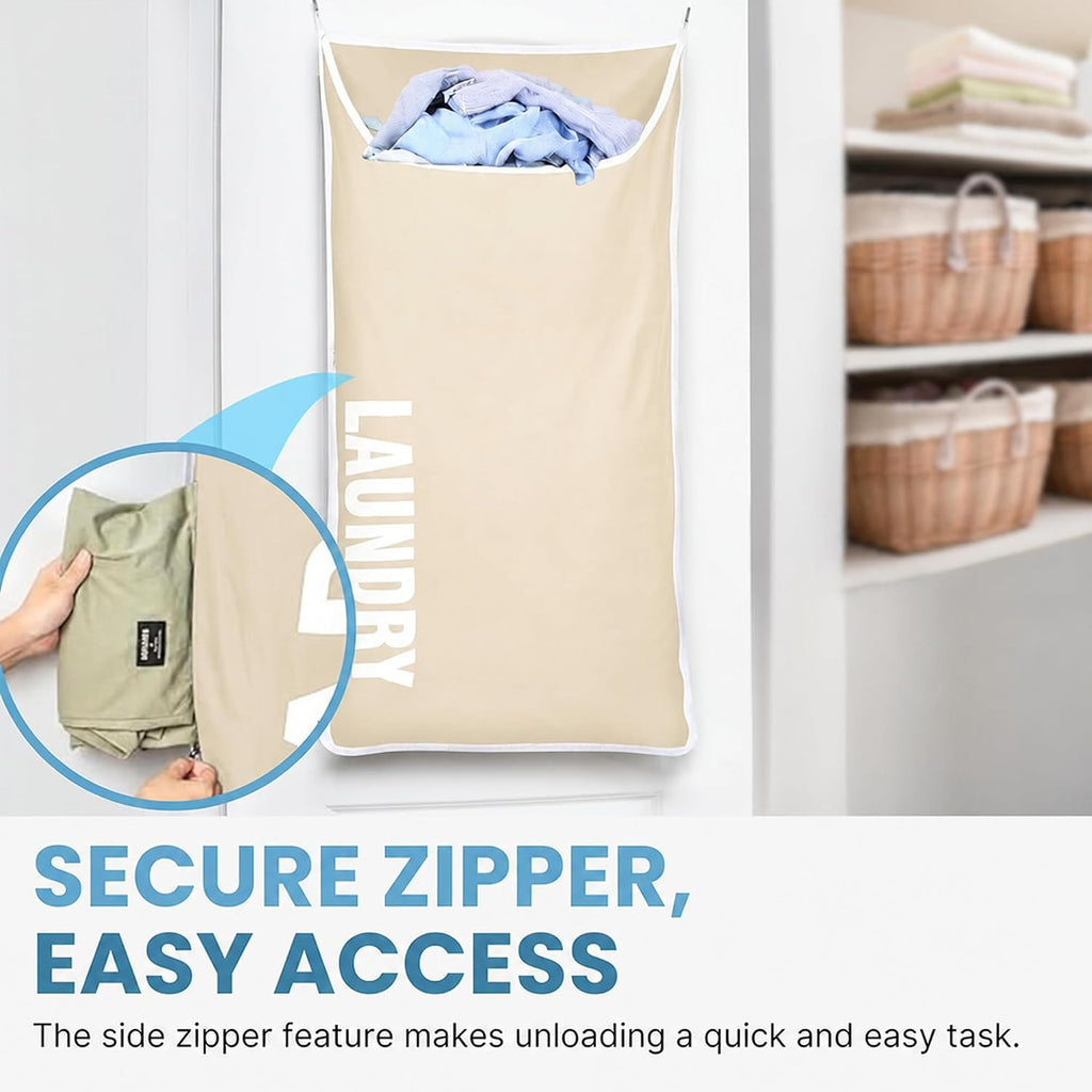 Hanging Laundry Hamper Bag,Space Saving over the Door Storage Bags – Behind the Door Hampers for Dirty Clothes, Wall Mounted Basket for Bathroom (Beige, 1-Pack)