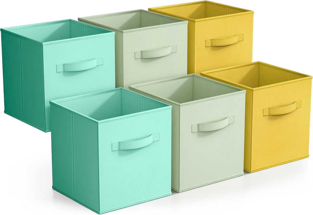 Sorbus 6-Pack Fabric Storage Cubes (11 Inch, Pastel Blue Green Yellow)