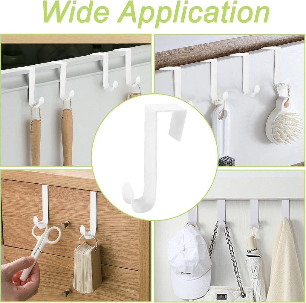 Over The Door Hooks, 10 Pcs Plastic Over The Door Hooks Hangers Durable Cabinet Door Hooks Organizer White Door Hooks for Bathroom, Bedroom, Kitchen (White)