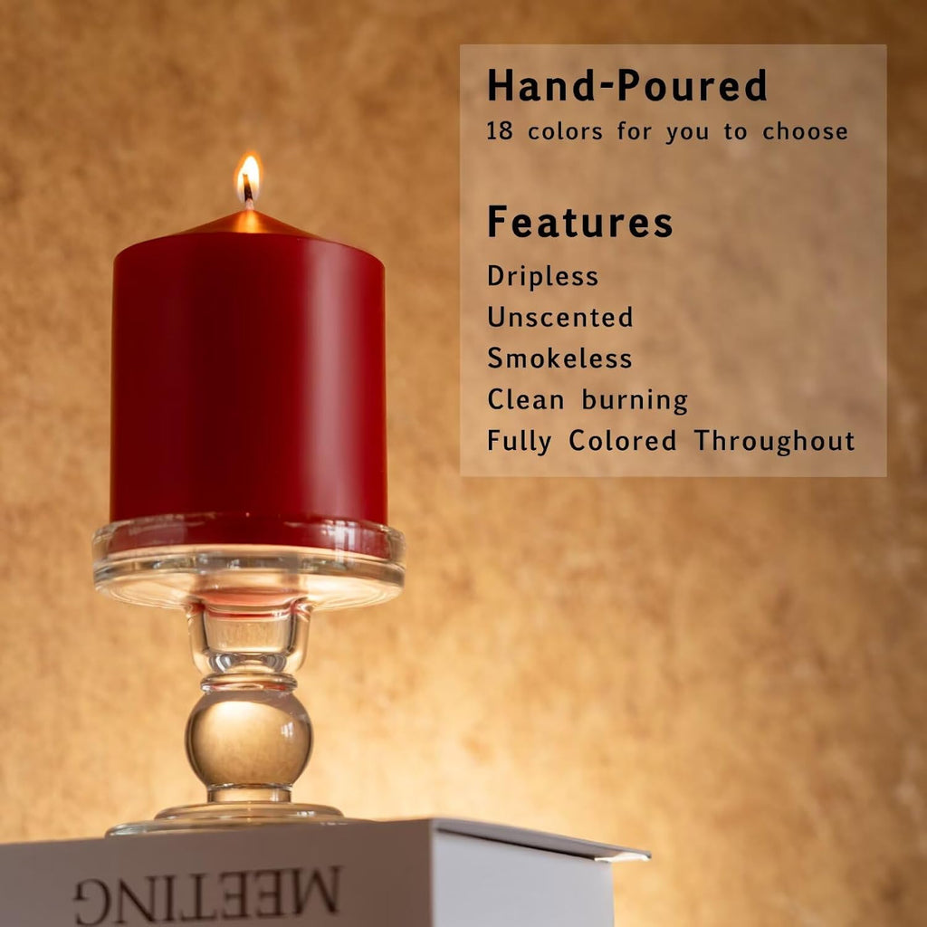 MOZEAL 3" x 8" Hand-Poured Unscented Candles,Large Red Pillar Candles Set of 2,No Drip,Approx 120 Hours Long Burning,Wedding,Dinner,Christmas and Home Decor（3 Inch Diameter 8 Inch Height）