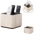 360° Rotating TV Remote Control Holder & Desk Organizer, Travertine-Look PU Leather, 0.421kg Wood Core, Removable Acrylic Divider (Off White)