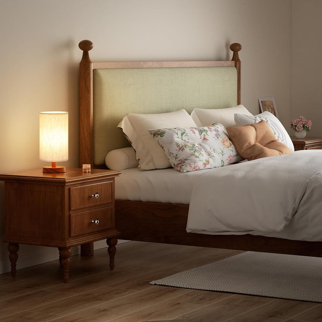Fenmzee Small Table Lamps (Cream Shade - Walnut Base, 9" Inline Control)