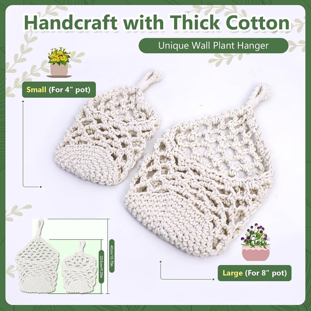 Macrame Wall Plant Hanger, Small Hanging Planter Basket Holder, Wall Planters for Indoor Plants, for Up to 4 Inch Pot (Ivory, 4-Inch)