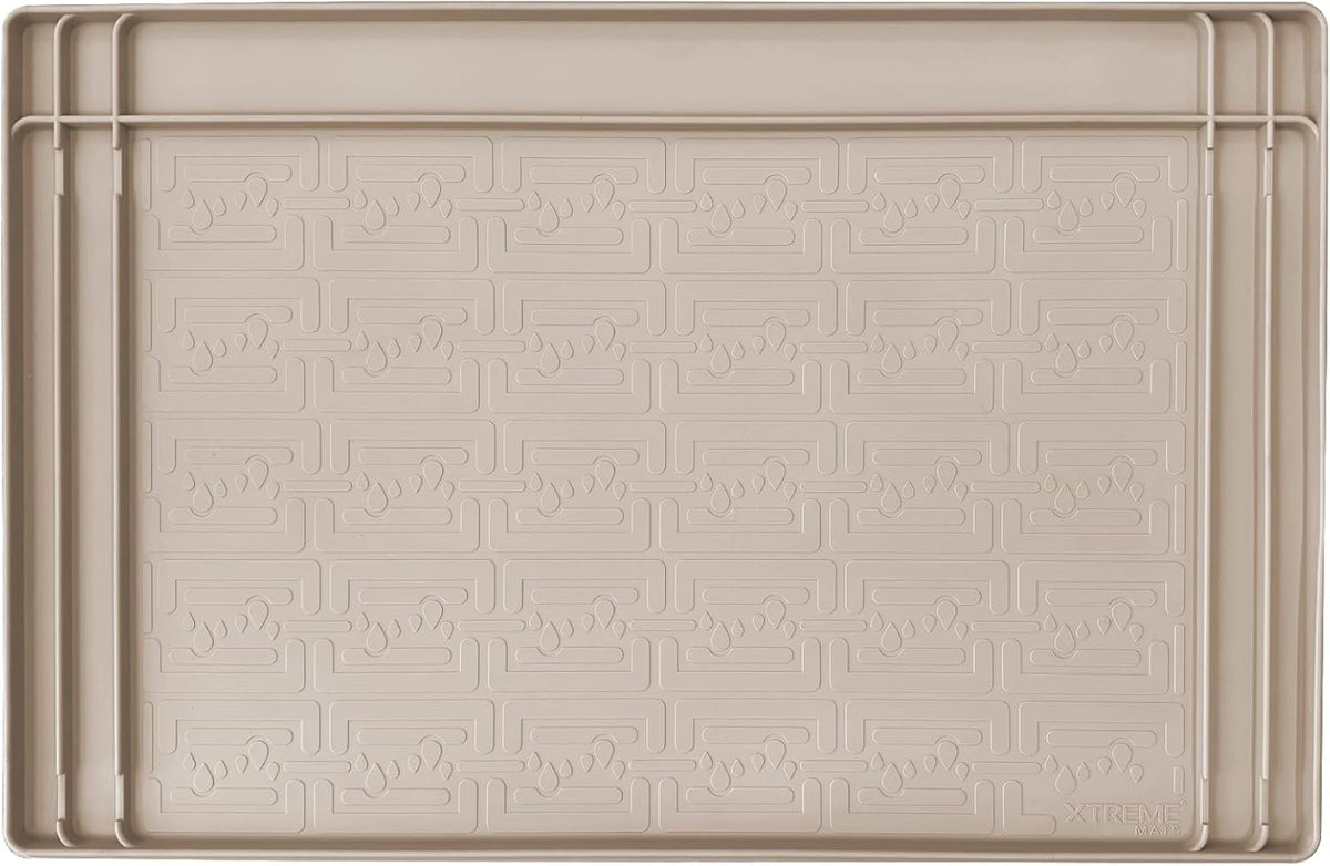 XTREME MATS Trimmable Rubber Under Sink Cabinet Mat – Ultimate Waterproof Protection for Kitchen or Bathroom Cabinets with Patented Overflow Channels (Beige)