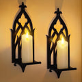 Wall Candle Sconces Set of 2, Victorian Gothic Metal Candle Holders for Pillar, Tealight, and LED Candles, Decorative Wall Decor for Living Room Dining Room (Black)