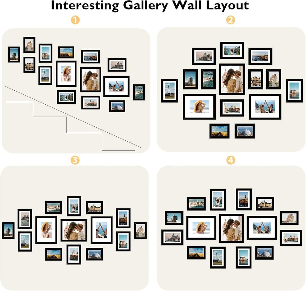 JCJMY 15 Pack Picture Frames Collage Wall Decor for Wall Hanging or Tabletop, Gallery Wall Frame Set for Family, Multi Sizes Photo Frames Collage Including 3Pcs 8x10, 6Pcs 5x7, 6Pcs 4x6, White