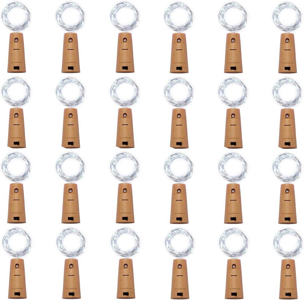 24 Pack 20 LED Wine Bottle Cork Lights, Fairy Mini String Lights Copper Wire, Battery Operated Starry Lights for DIY, Christmas, Halloween, Wedding, Party, Indoor&Outdoor (24 Pack, Cool White)