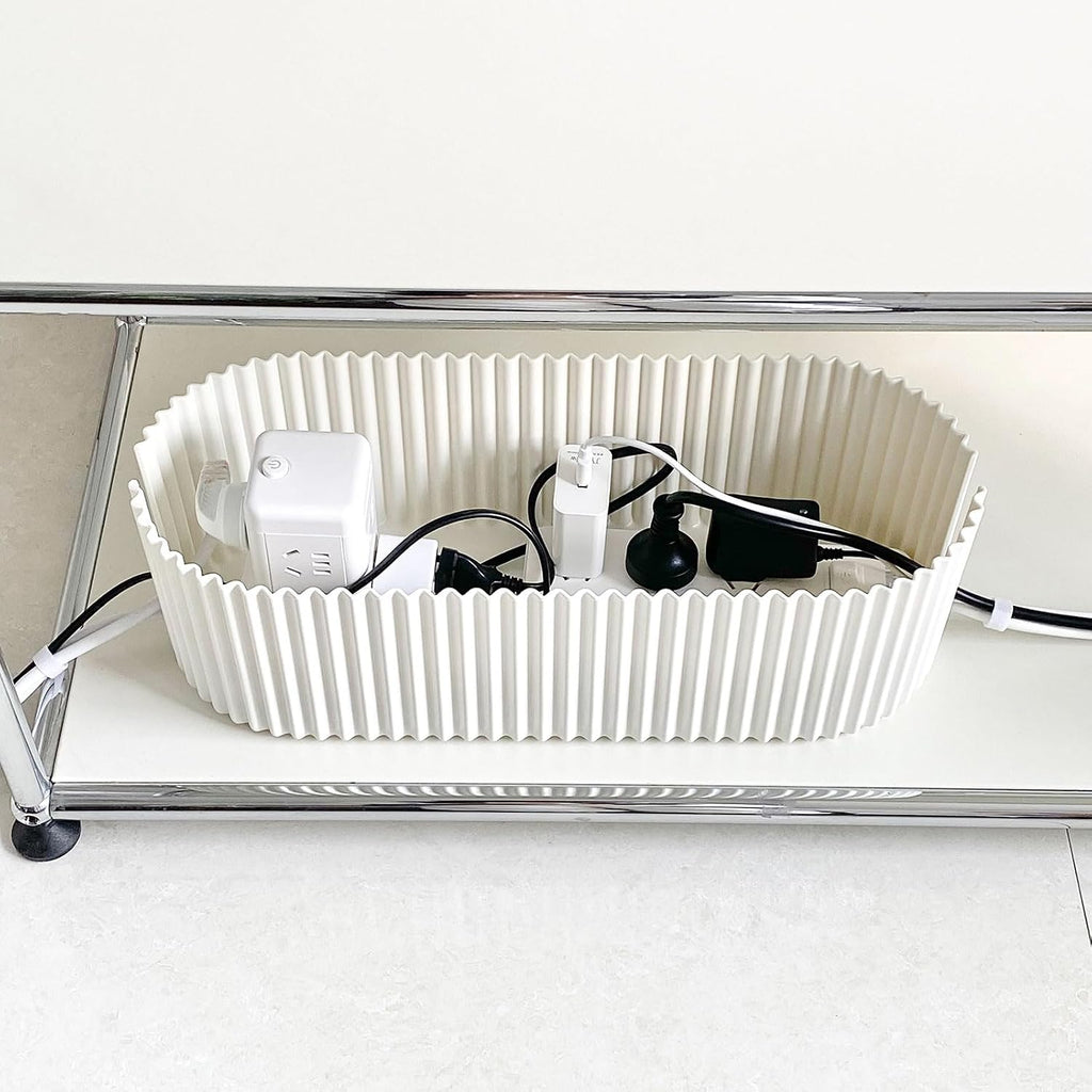 White Cable Management Box with Lid, Large, Plastic