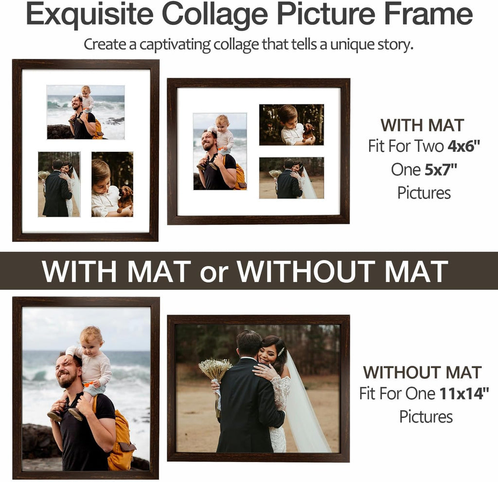 Golden State Art 11x14 Dark Brown Wood Picture Frame for 5x7 and 4x6 Photos